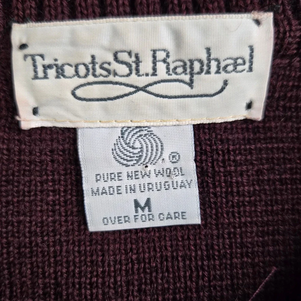 80s Vintage Tricots St. Raphael Burgundy Polo Elbow Patch Sweater Size Medium